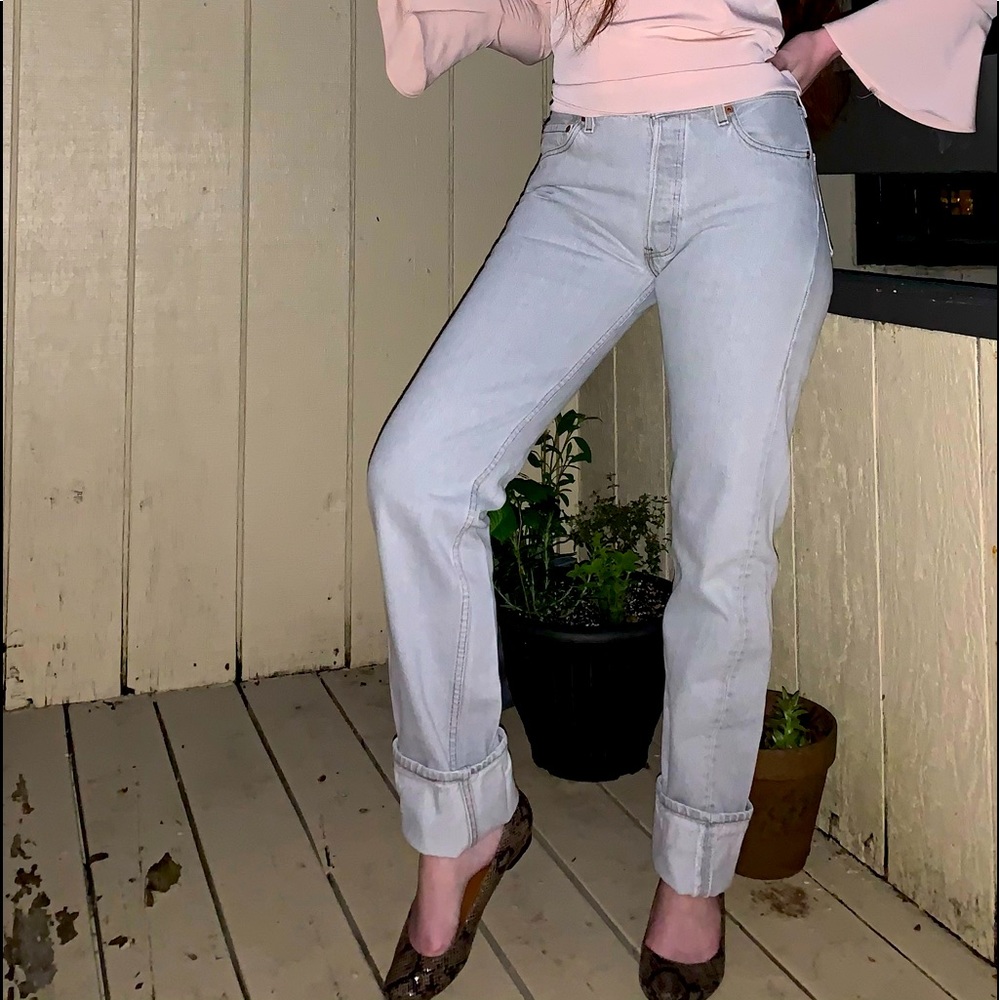 80’s LEVI’S 501 JEAN’S grey straight leg Sz 30x36 made in USA cotton high waist - Picture 4 of 14